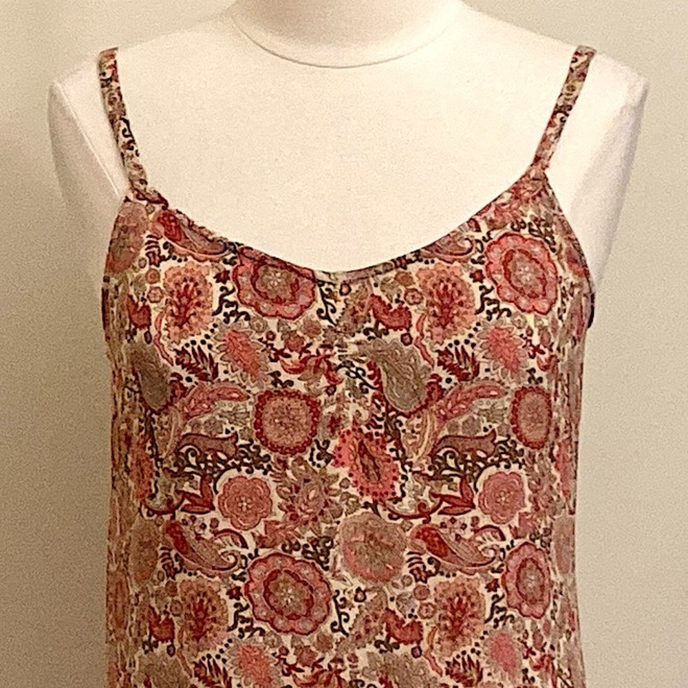 Old Navy Tan Red Paisley Floral Print Sweetheart Neck Sleeveless Maxi Dress SZ 8 - Picture 2 of 12